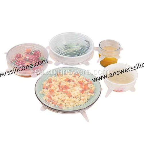 6Packs Food Kelas fléksibel Silicone manteng Lids Siapkeun